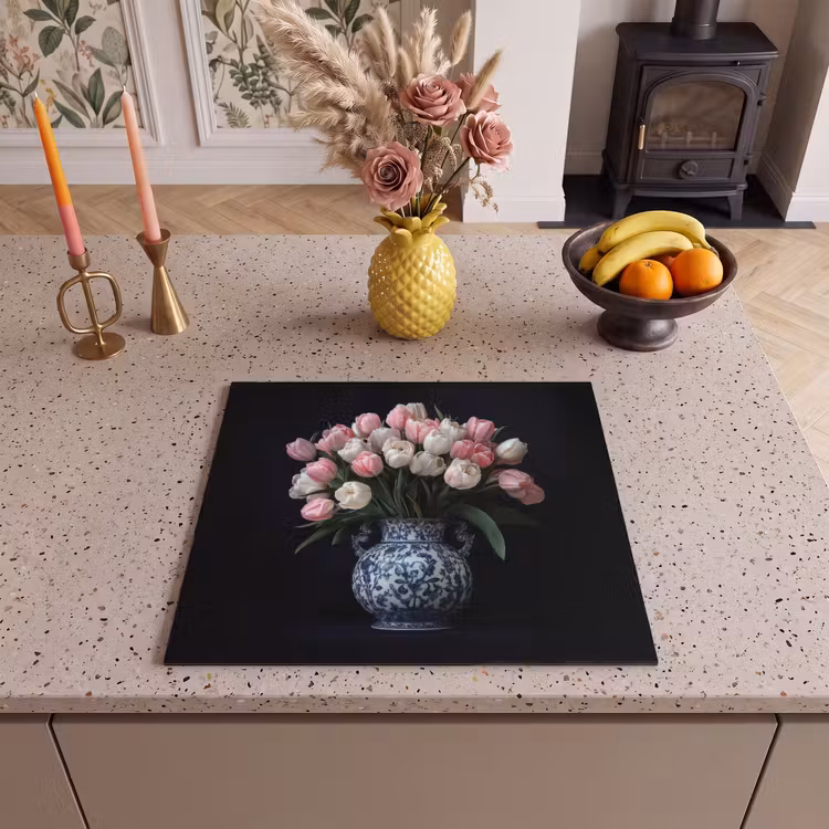Herdabdeckplatte - Blumen - Rosa - Tulpen - Vase — 3