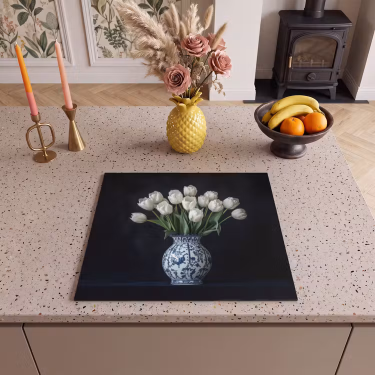 Herdabdeckplatte - Weiß - Blumen - Tulpen - Vase — 3