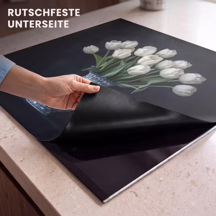 Herdabdeckplatte - Weiß - Blumen - Tulpen - Vase — 6