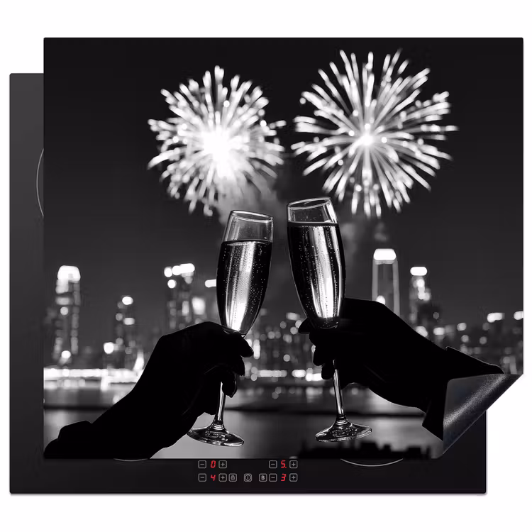 Herdabdeckplatte - Feuerwerk - Prost - Skyline - Champagner — 1