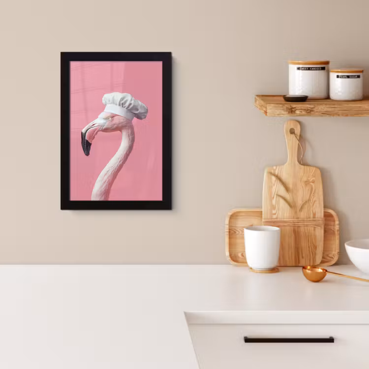Bilder mit Rahmen - Flamingo - Rosa - Kochmütze - Vogel — 3