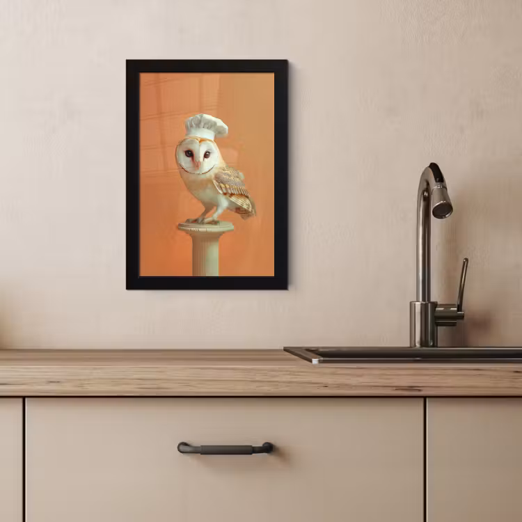 Bilder mit Rahmen - Schleiereule - Kochmütze - Orange - Vogel — 3