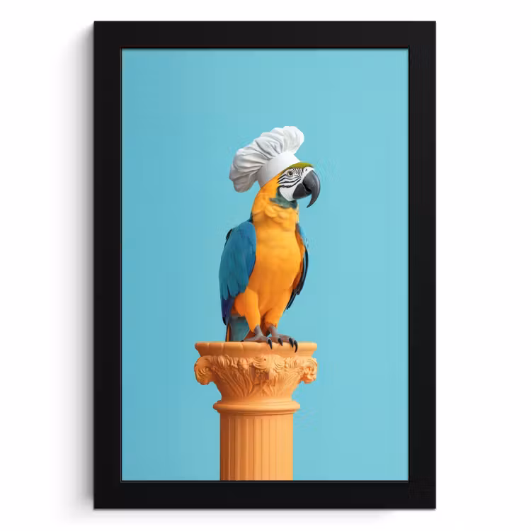 Bilder mit Rahmen - Papagei - Kochmütze - Lustig - Vogel — 1