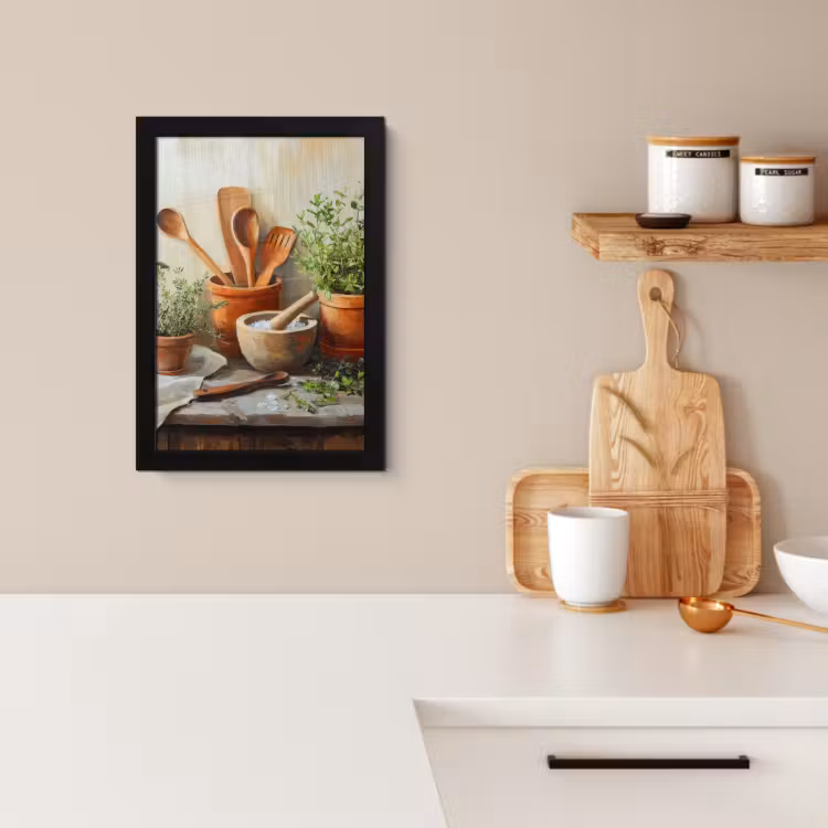 Bilder mit Rahmen - Töpfe - Kräuter - Holz — 2
