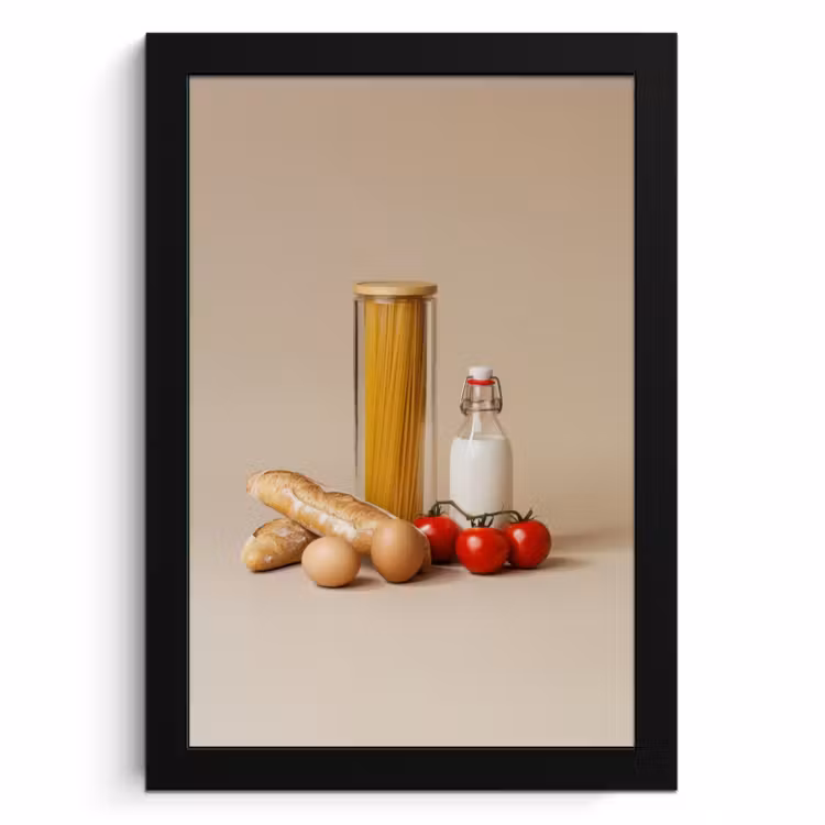 Bilder mit Rahmen - Spaghetti - Milch - Tomaten - Eier - Brot — 1