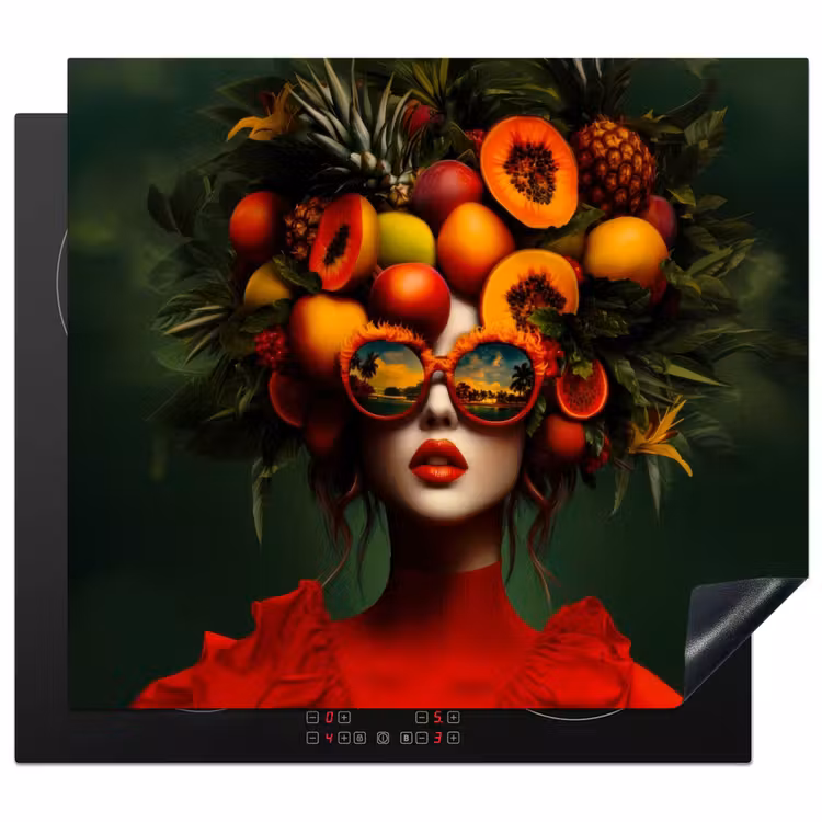 Herdabdeckplatte - Frau - Früchte - Papaya - Ananas — 1