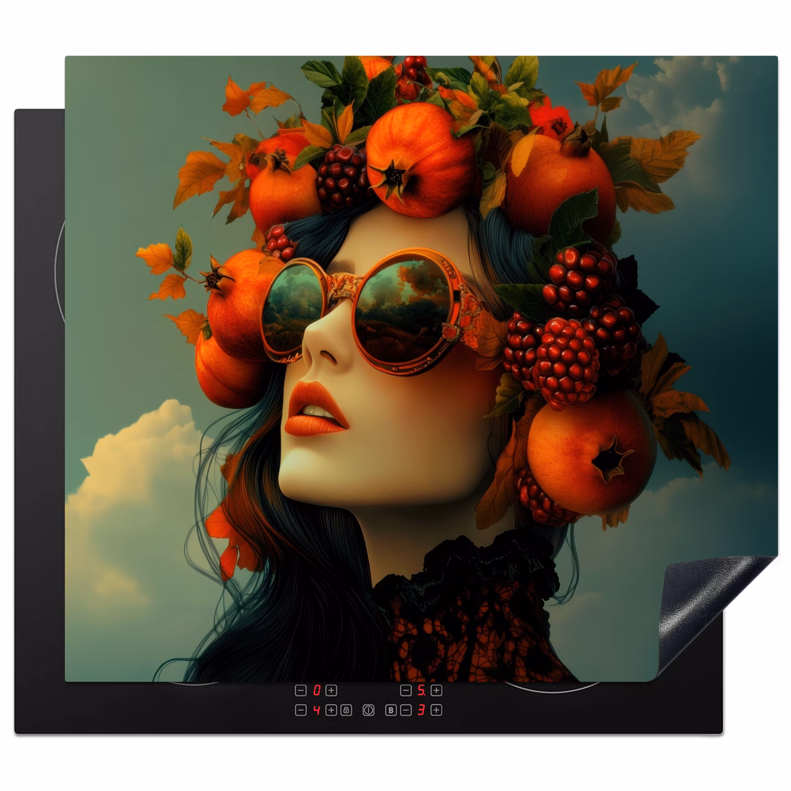 Herdabdeckplatte - Frau - Granatapfel - Herbst - Sonnenbrille — 1