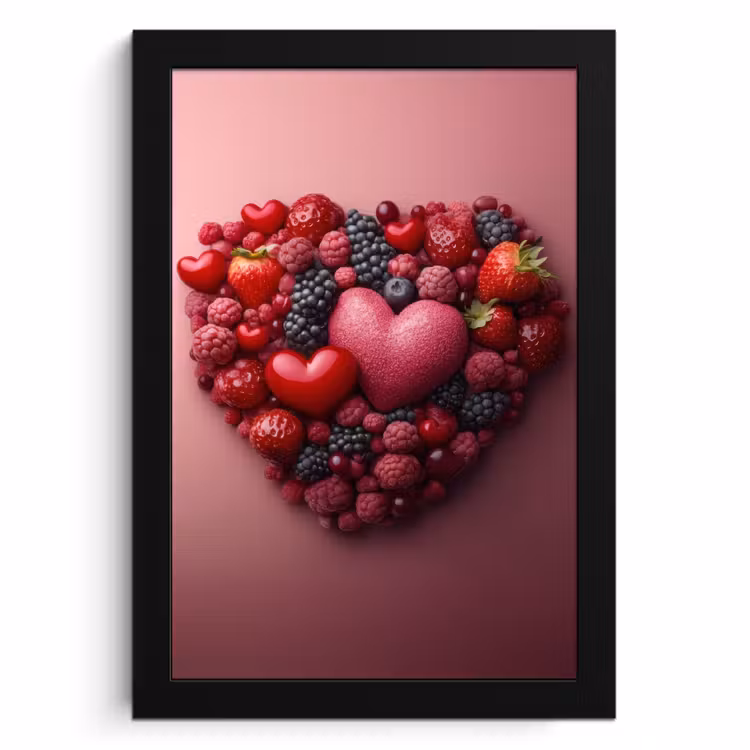 Bilder mit Rahmen - Obst - Herzen - Erdbeeren - Himbeeren - Heidelbeeren — 1