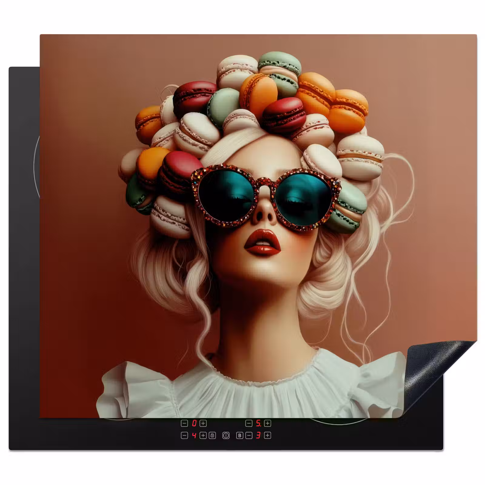 Herdabdeckplatte - Frau - Makronen - Brille — 1