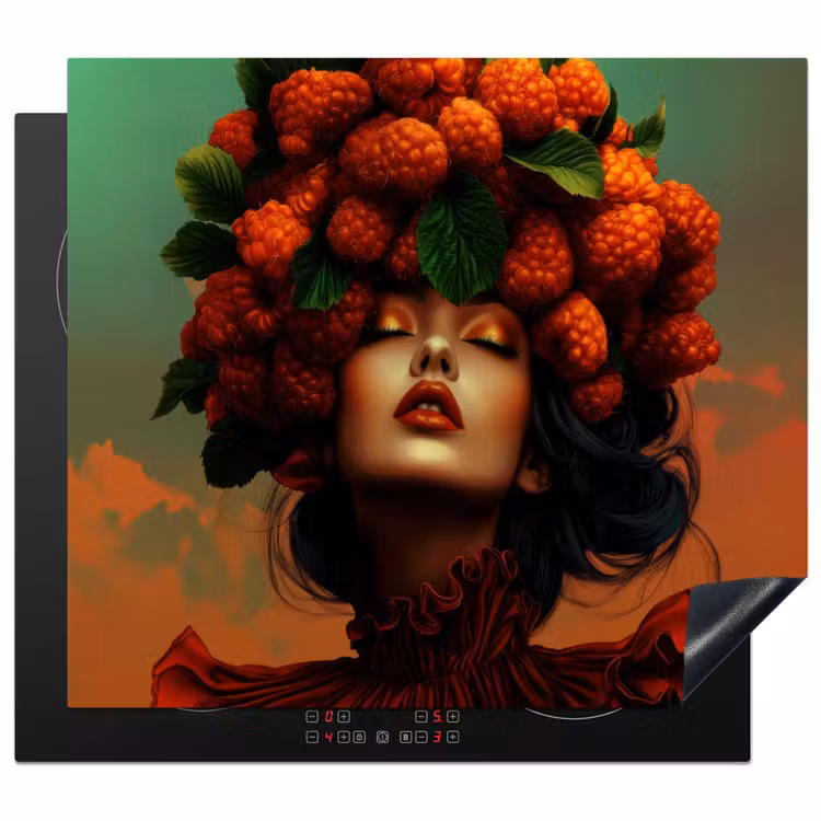 Herdabdeckplatte - Frau - Himbeeren - Blätter — 1