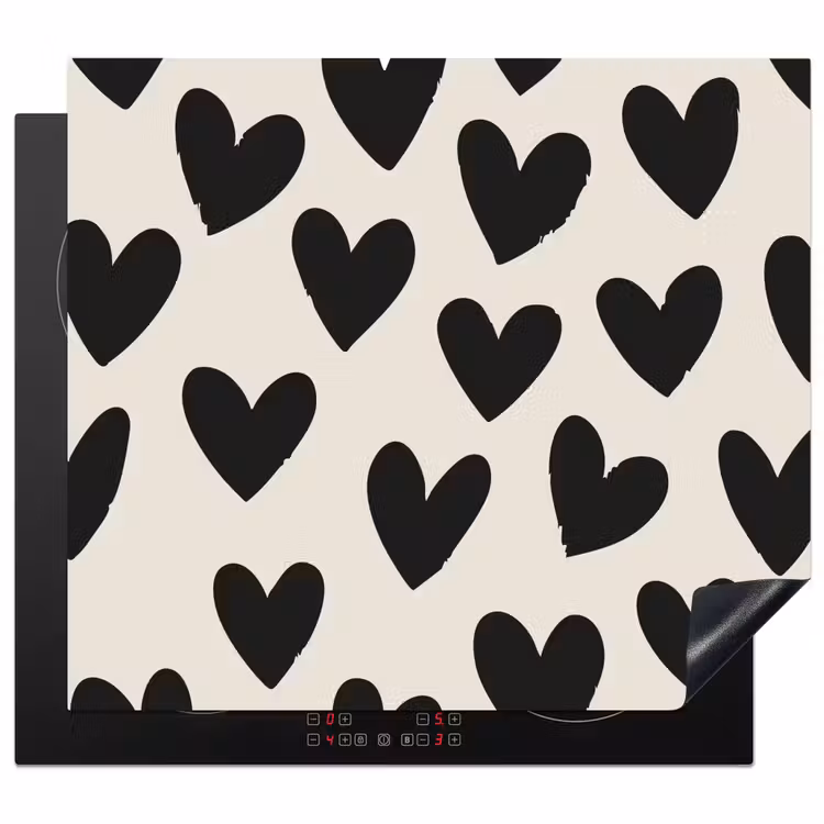 Herdabdeckplatte - Herzen - Schwarz - Beige — 1