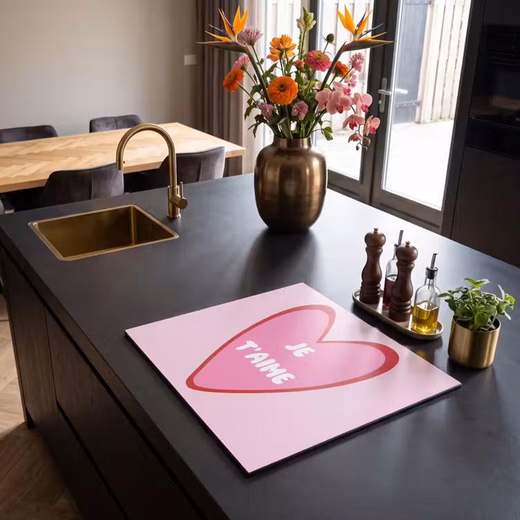 Herdabdeckplatte - Herz - Französisch - Valentinstag - Rosa — 2