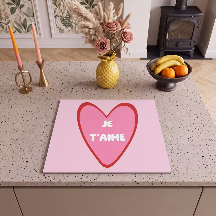 Herdabdeckplatte - Herz - Französisch - Valentinstag - Rosa — 3