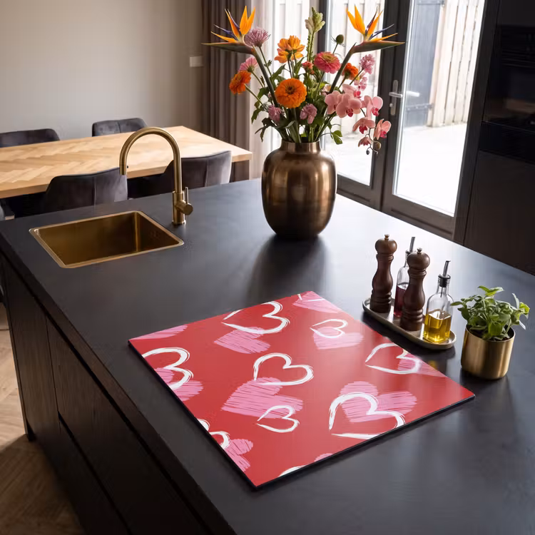 Herdabdeckplatte - Muster - Herzen - Rosa - Valentinstag — 2
