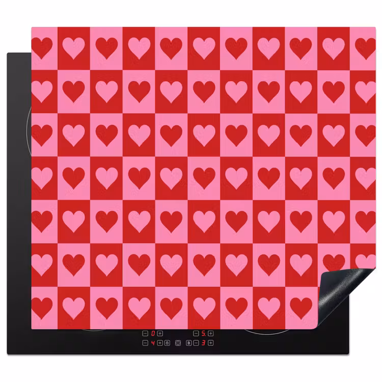 Herdabdeckplatte - Rot - Rosa - Schachbrett - Valentinstag — 1