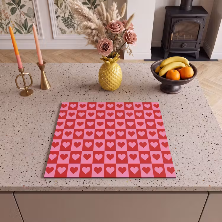 Herdabdeckplatte - Rot - Rosa - Schachbrett - Valentinstag — 3