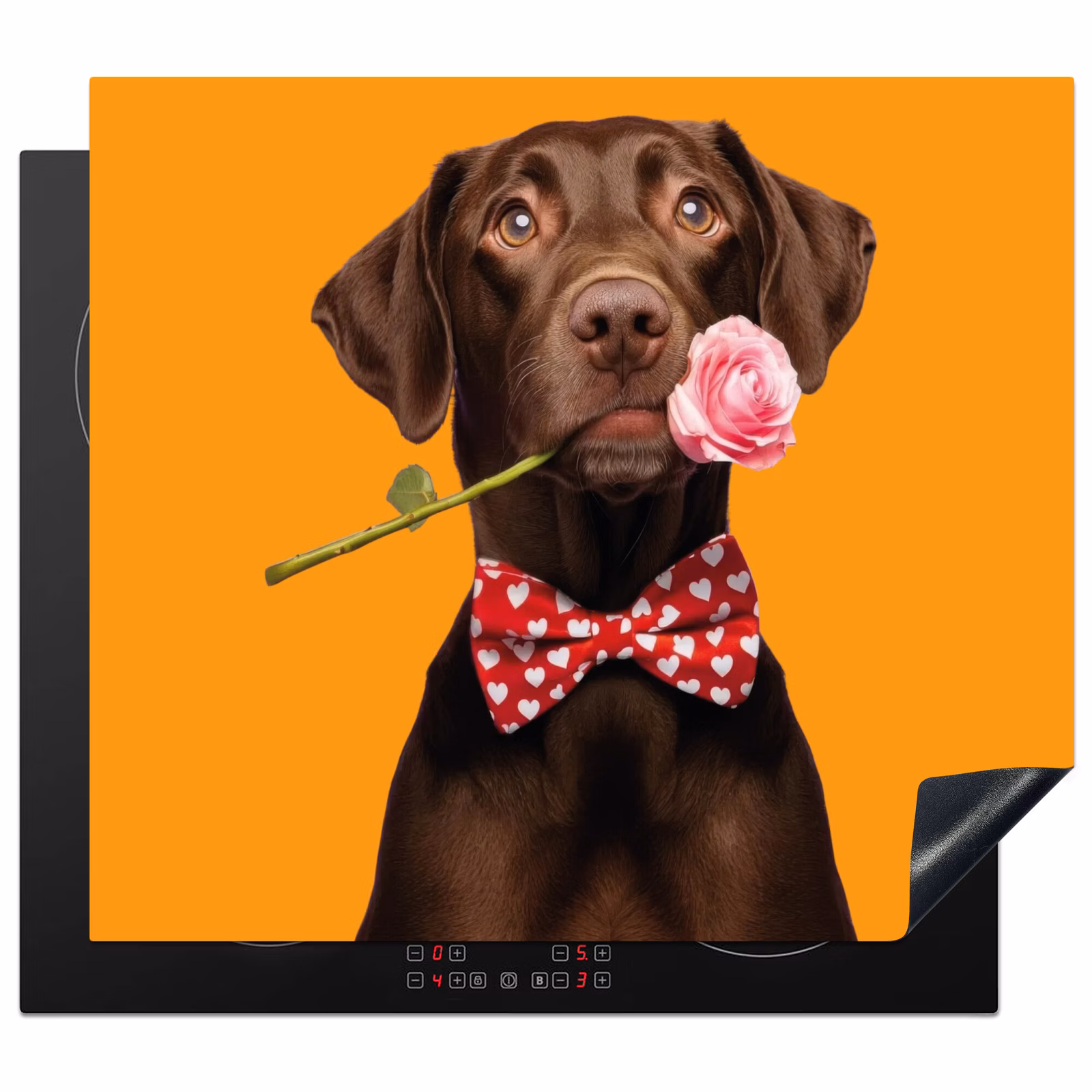 Herdabdeckplatte - Hund - Orange - Rose - Valentinstag — 1