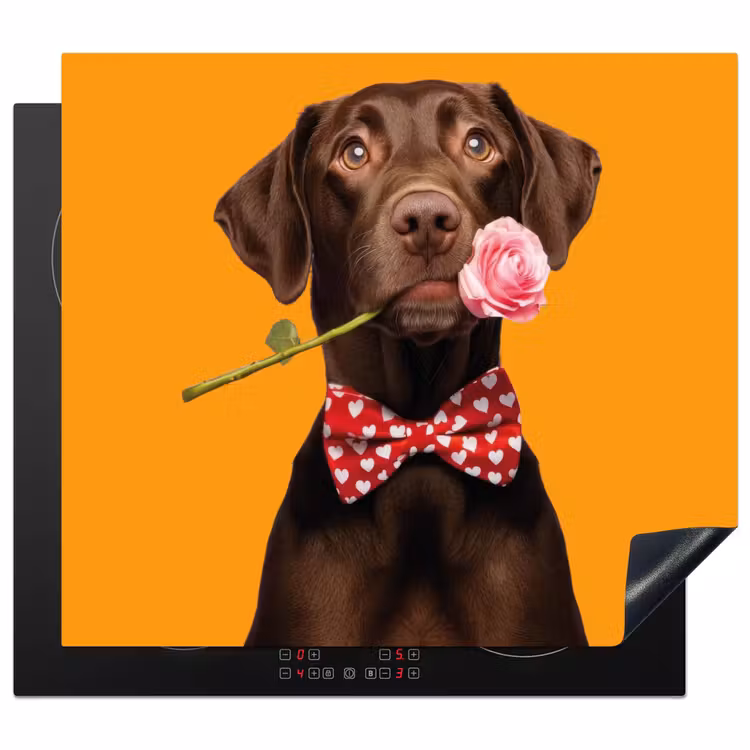 Herdabdeckplatte - Hund - Orange - Rose - Valentinstag — 1