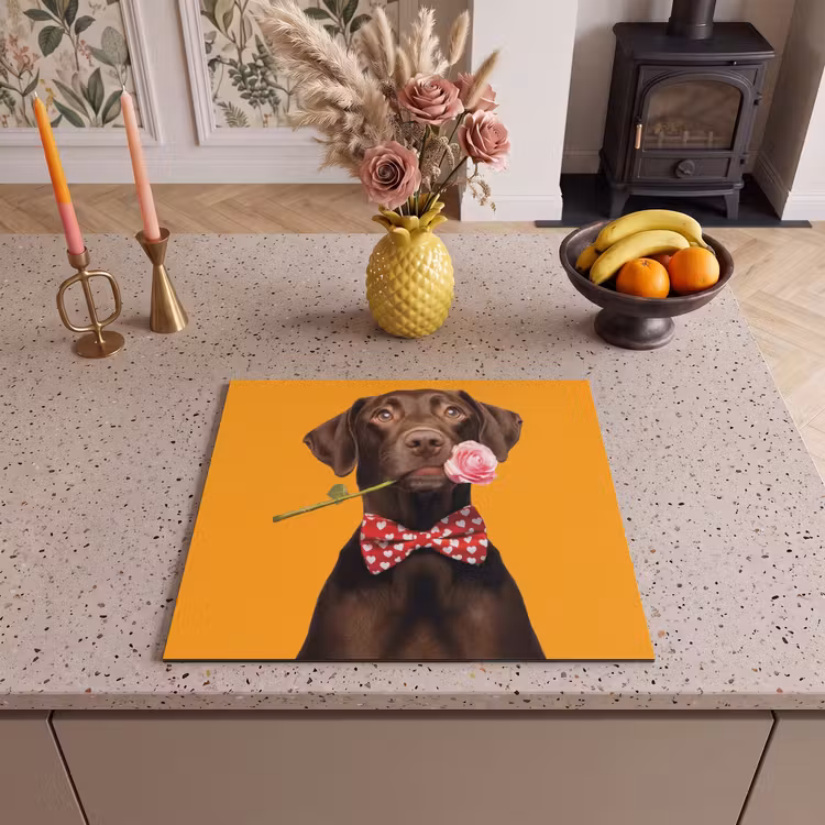 Herdabdeckplatte - Hund - Orange - Rose - Valentinstag — 3
