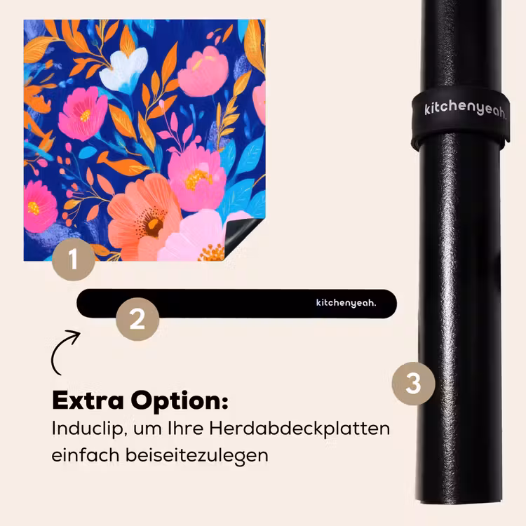 Herdabdeckplatte - Blumen - Blau - Rosa — 8