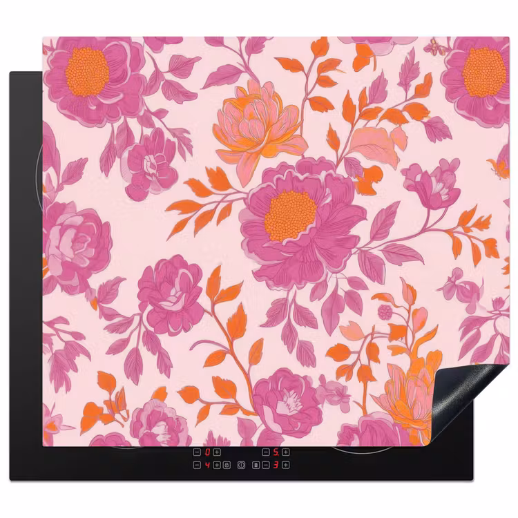 Herdabdeckplatte - Florales Muster - Rosa - Orange - Blumen — 1
