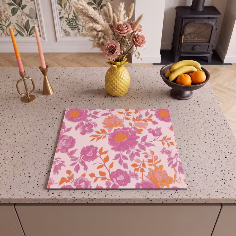 Herdabdeckplatte - Florales Muster - Rosa - Orange - Blumen — 3