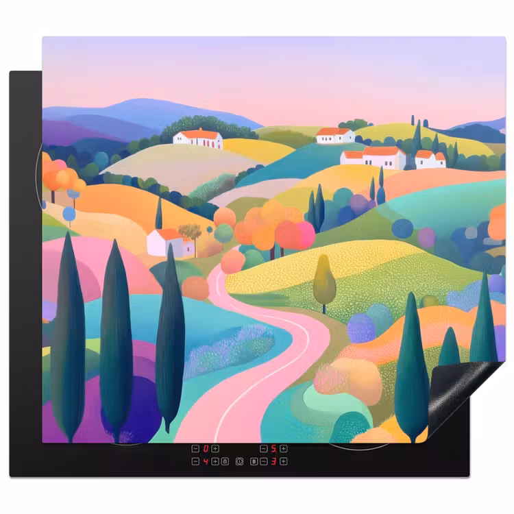 Herdabdeckplatte - Landschaft - Lila - Pastell - Häuser — 1