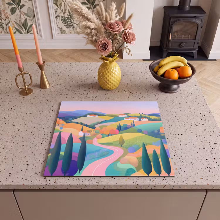 Herdabdeckplatte - Landschaft - Lila - Pastell - Häuser — 3