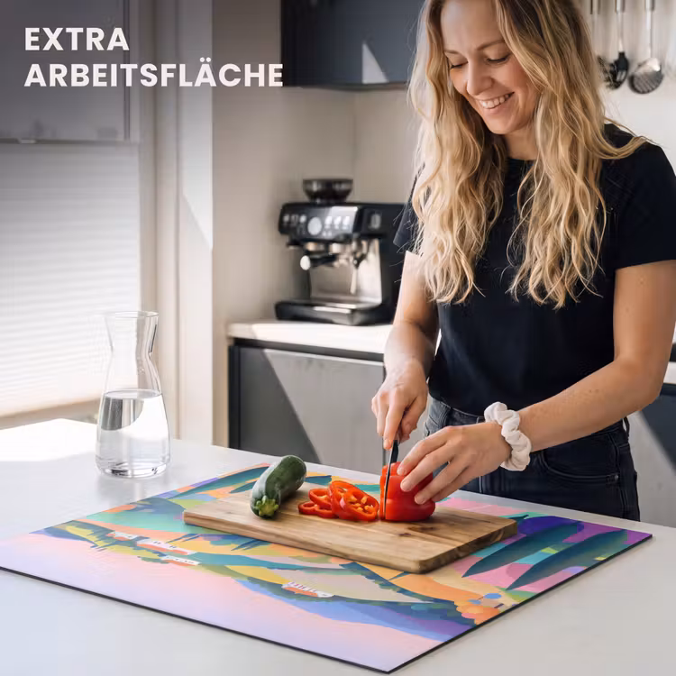 Herdabdeckplatte - Landschaft - Lila - Pastell - Häuser — 5