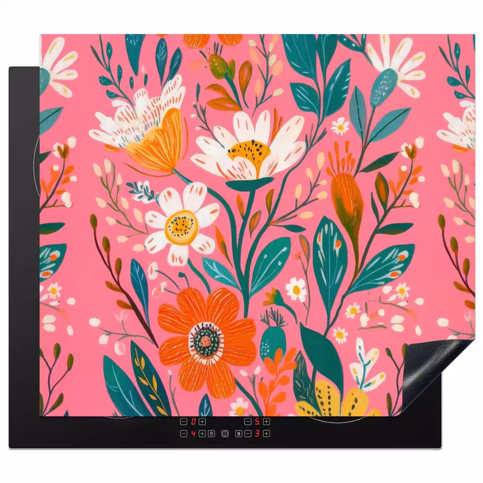 Herdabdeckplatte - Rosa - Blumen - Weiß - Orange — 1
