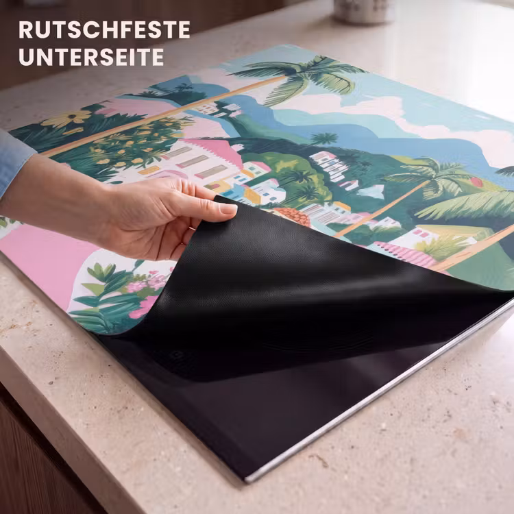 Herdabdeckplatte - Bunt - Häuser - Hügel - Rosa — 6