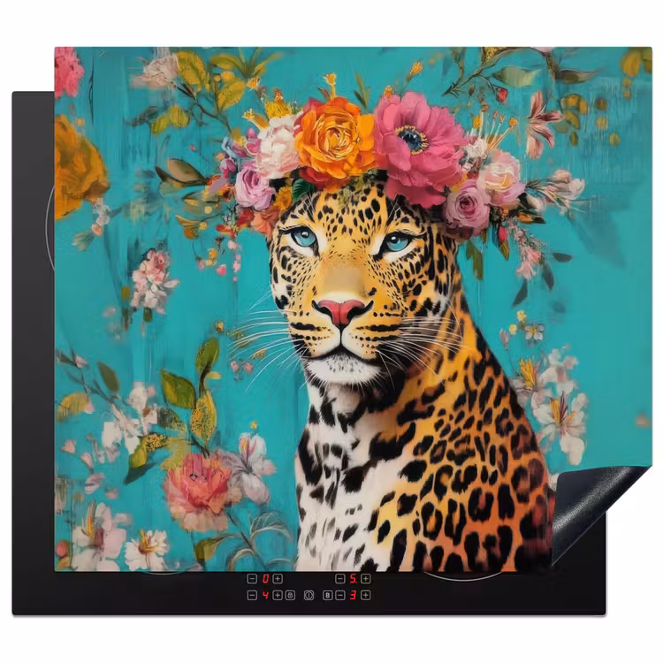 Herdabdeckplatte - Leopard - Blumen - Krone — 1