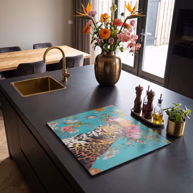 Herdabdeckplatte - Leopard - Blumen - Krone — 2