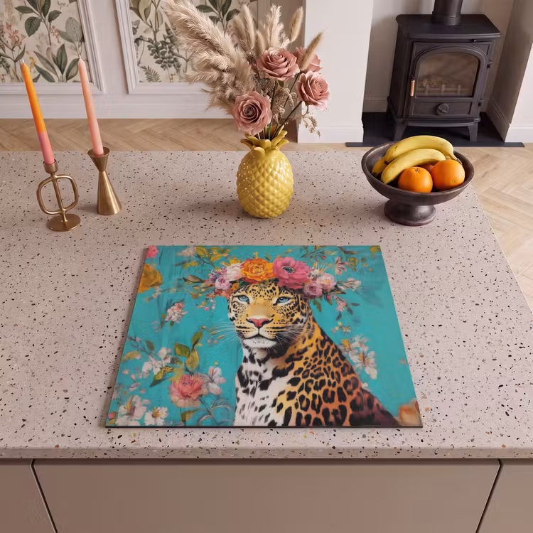 Herdabdeckplatte - Leopard - Blumen - Krone — 3