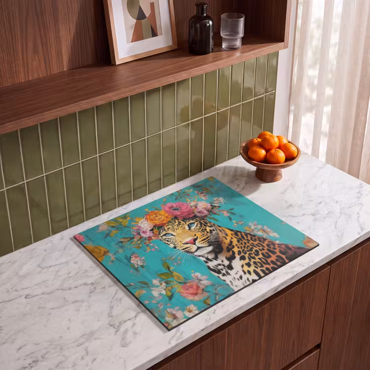 Herdabdeckplatte - Leopard - Blumen - Krone — 4
