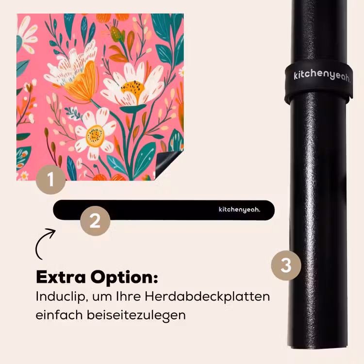 Herdabdeckplatte - Rosa - Blumen - Weiß - Orange — 8