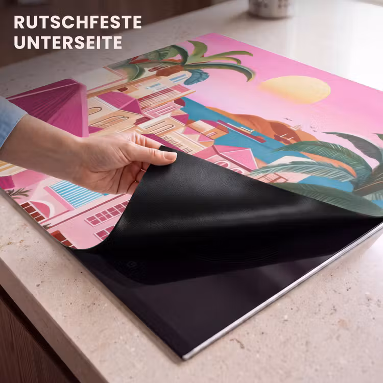 Herdabdeckplatte - Stadt - Rosa - Palmen — 6