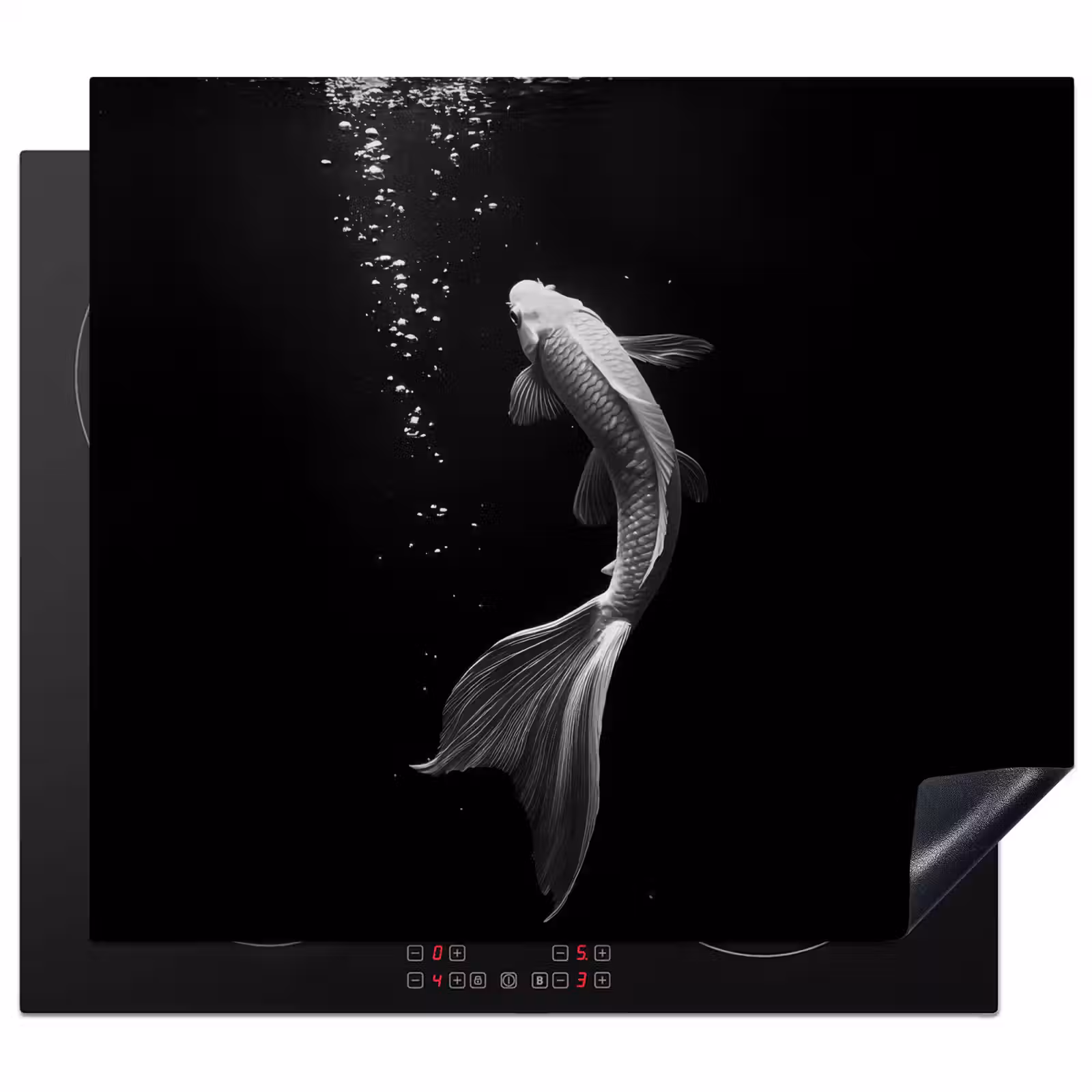 Herdabdeckplatte - Koi - Fisch - Weiß - Schwarz — 1