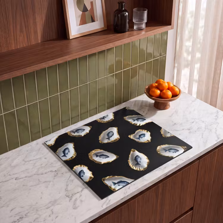 Herdabdeckplatte - Austern - Fisch - Blau - Gold — 4