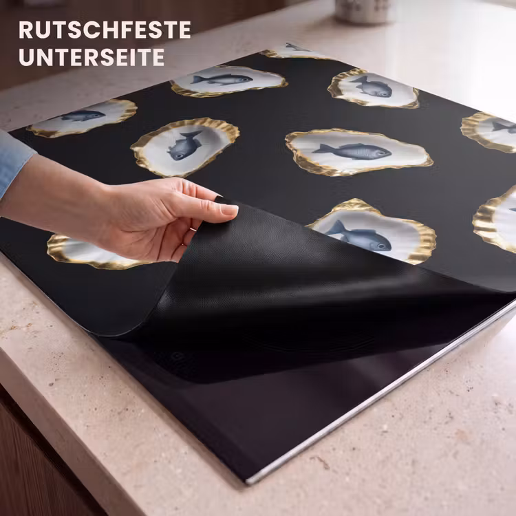 Herdabdeckplatte - Austern - Fisch - Blau - Gold — 6