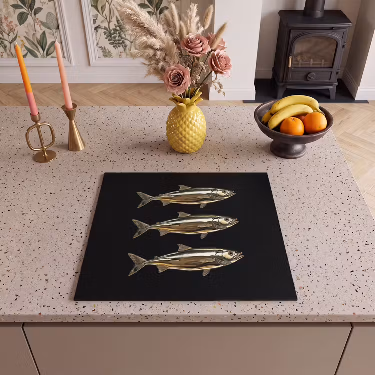 Herdabdeckplatte - Fische - Gold - Schwarz — 3