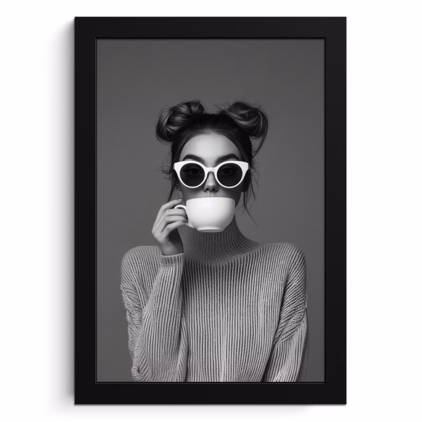 Bilder mit Rahmen - Frau - Kaffee - Schwarz - Weiß — 1