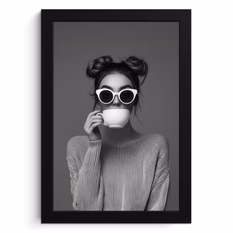 Bilder mit Rahmen - Frau - Kaffee - Schwarz - Weiß — 1