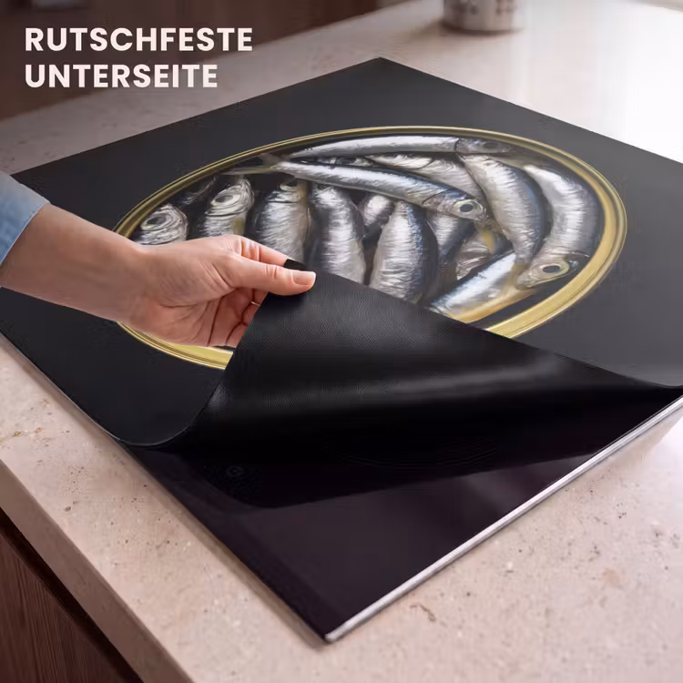 Herdabdeckplatte - Sardinen - Fisch - Rund - Schwarz — 6