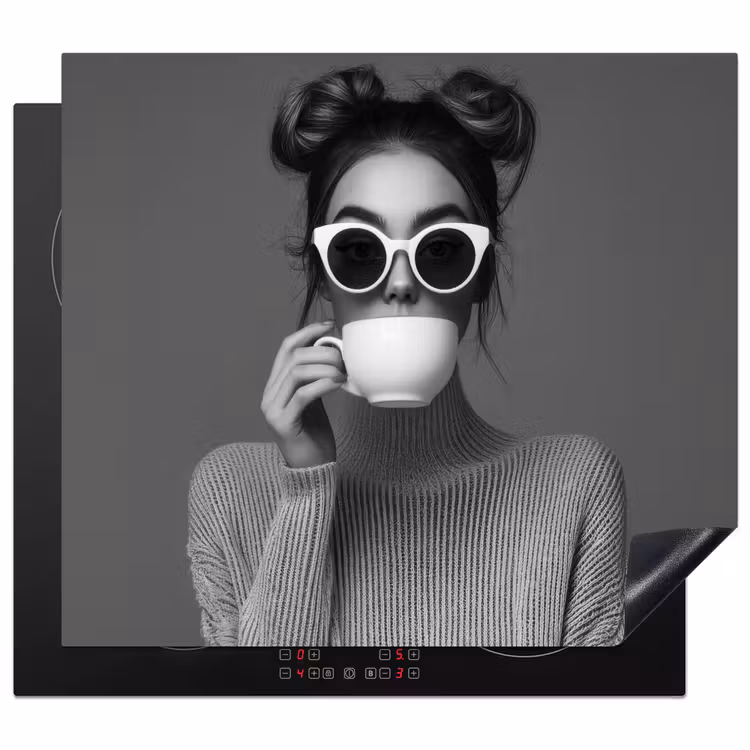 Herdabdeckplatte - Frau - Kaffee - Schwarz - Weiß — 1