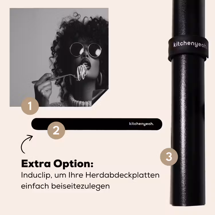 Herdabdeckplatte - Frau - Nudeln - Schwarz - Weiß — 8