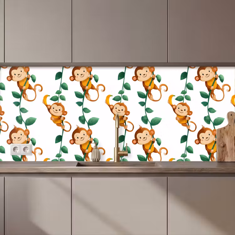 Spritzschutz Küche - Affen - Lianen - Farbenfroh — 1