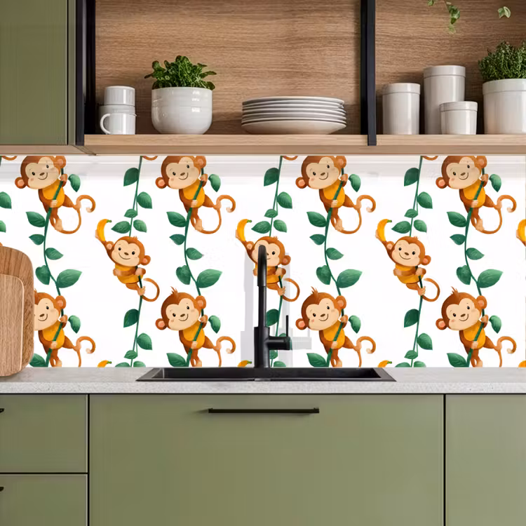 Spritzschutz Küche - Affen - Lianen - Farbenfroh — 5