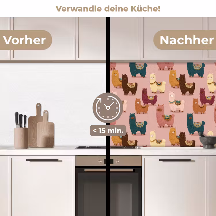 Spritzschutz Küche - Alpakas - Muster - Farbenfroh — 2