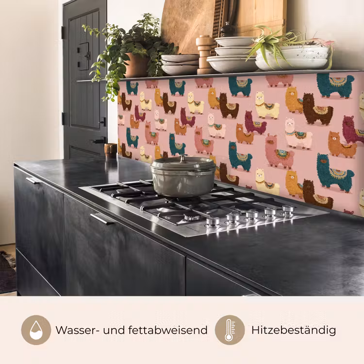 Spritzschutz Küche - Alpakas - Muster - Farbenfroh — 3